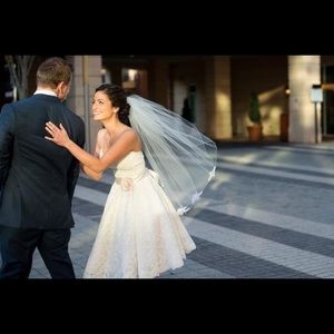 Vintage Tara Keely tea length wedding dress, ivory lace, Size 8 (altered size)